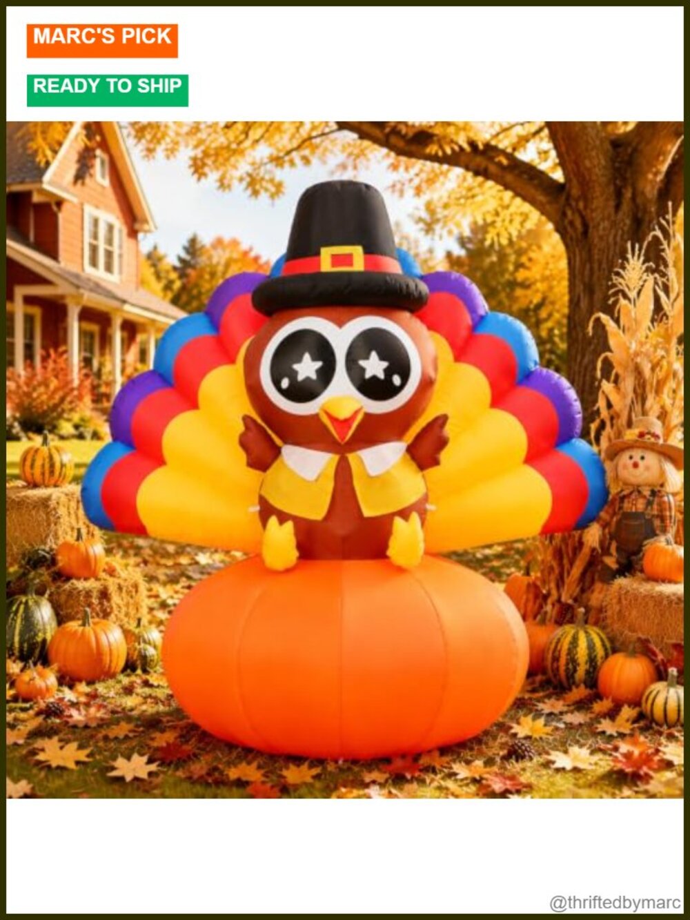 6.5FT Thanksgiving Inflatable Turkey with Pumpkin LED Yard Decor